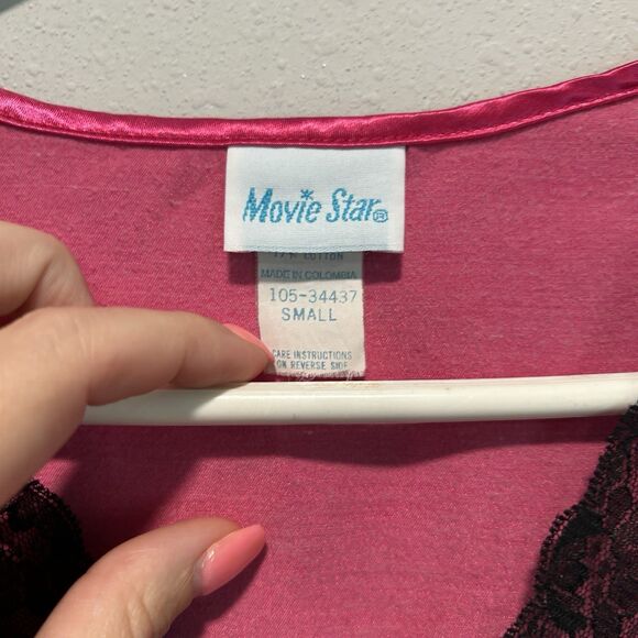 Vintage Y2K Womens Satin Nightgown Small Bright Pink Lace V Neck Long Line - Picture 3 of 11